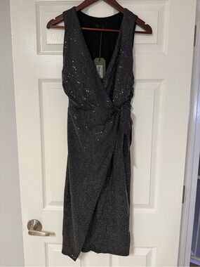 AllSaints Black Sequin Wrap Midi Dress